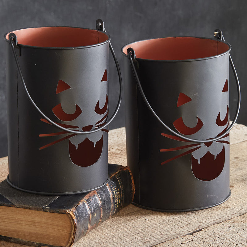 Black Cat Bucket Candleholder Set of 2