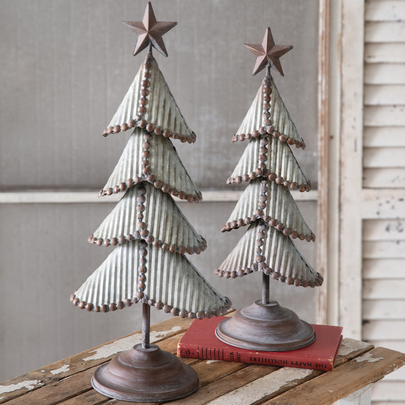 Weathered Tin Christmas Trees Sculpture Set of 2