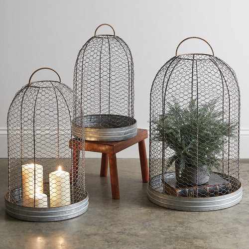 Wire Mesh Cloche with Base Set of 3