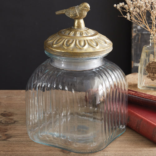 Gold Bird Glass Canister