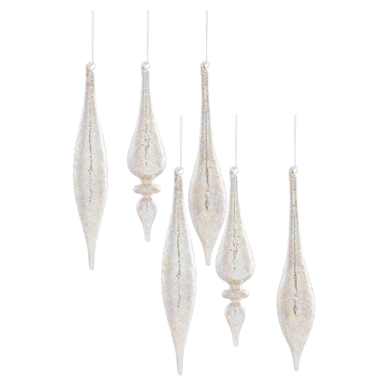 Champagne Jeweled Glass Drop Ornament Set of 6