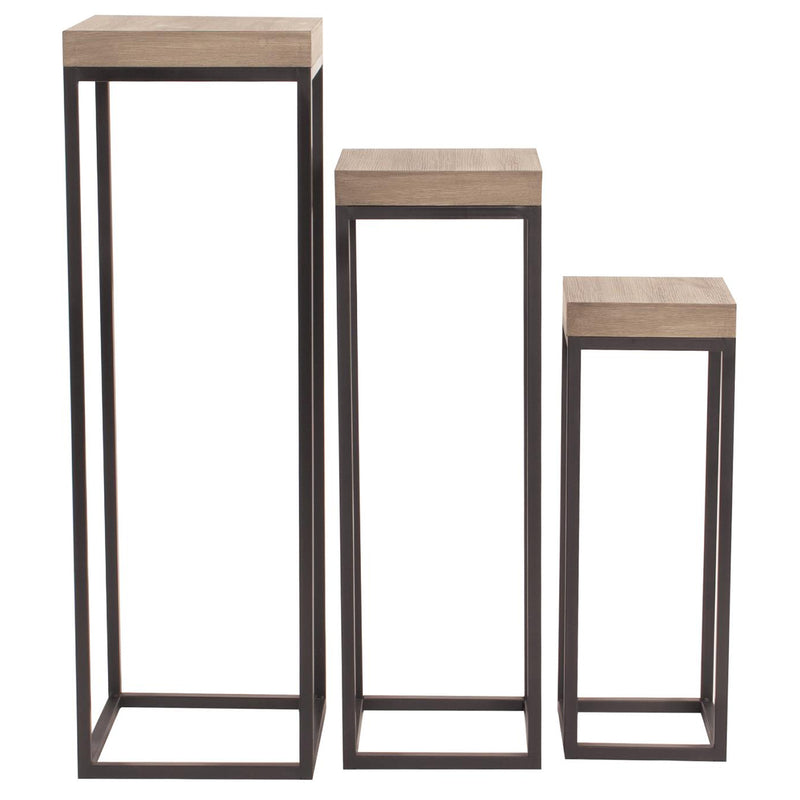 Wood & Metal Pedestal Set of 3