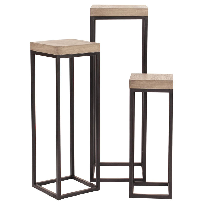 Wood & Metal Pedestal Set of 3