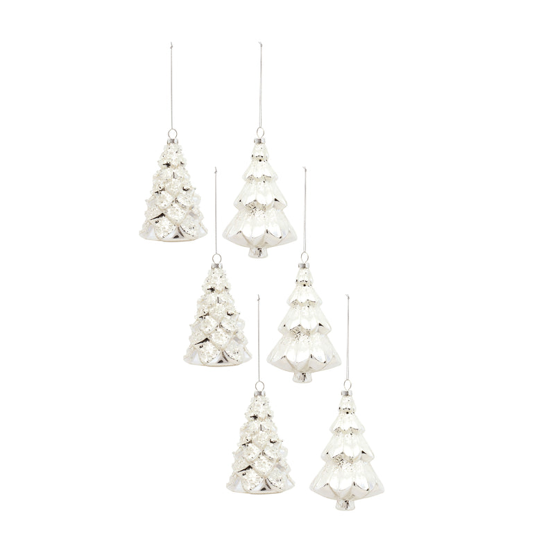 White Frosted Pine Tree Ornament Set of 6