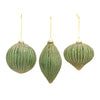 Ribbed Green Glass Ornament Set of 6