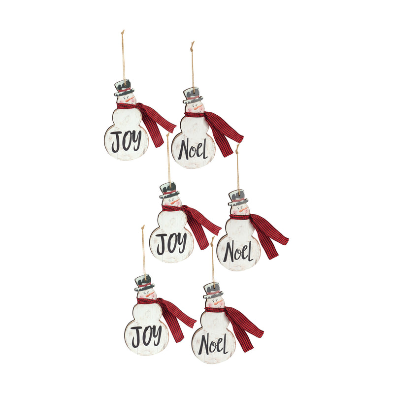 Metal Snowman Sentiment Ornament Set of 6