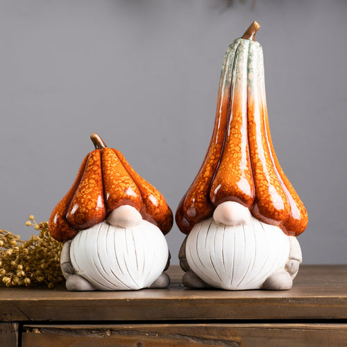 Gnome With Pumpkin Hat Sculpture Set of 2