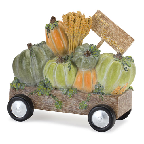 Happy Thanksgiving Wagon and Pumpkin Sculpture