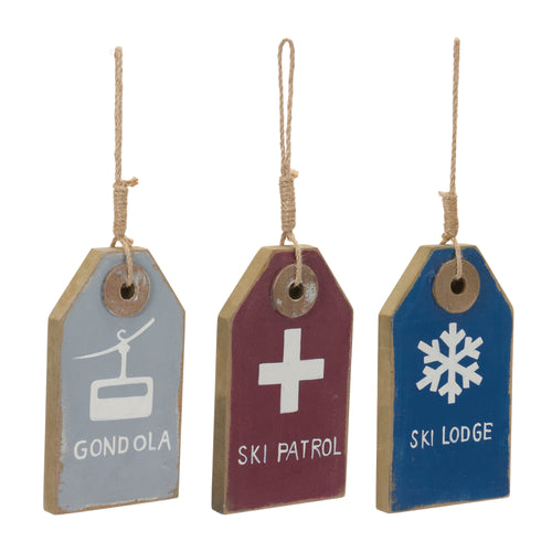 Wood Ski Tag Ornament Set of 12