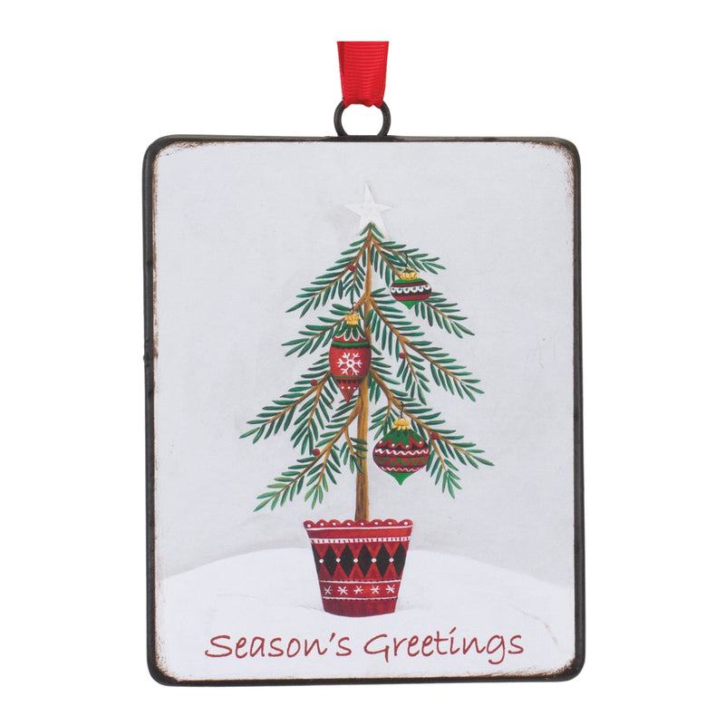 Seasons Greetings Pine Tree Ornament Set of 12