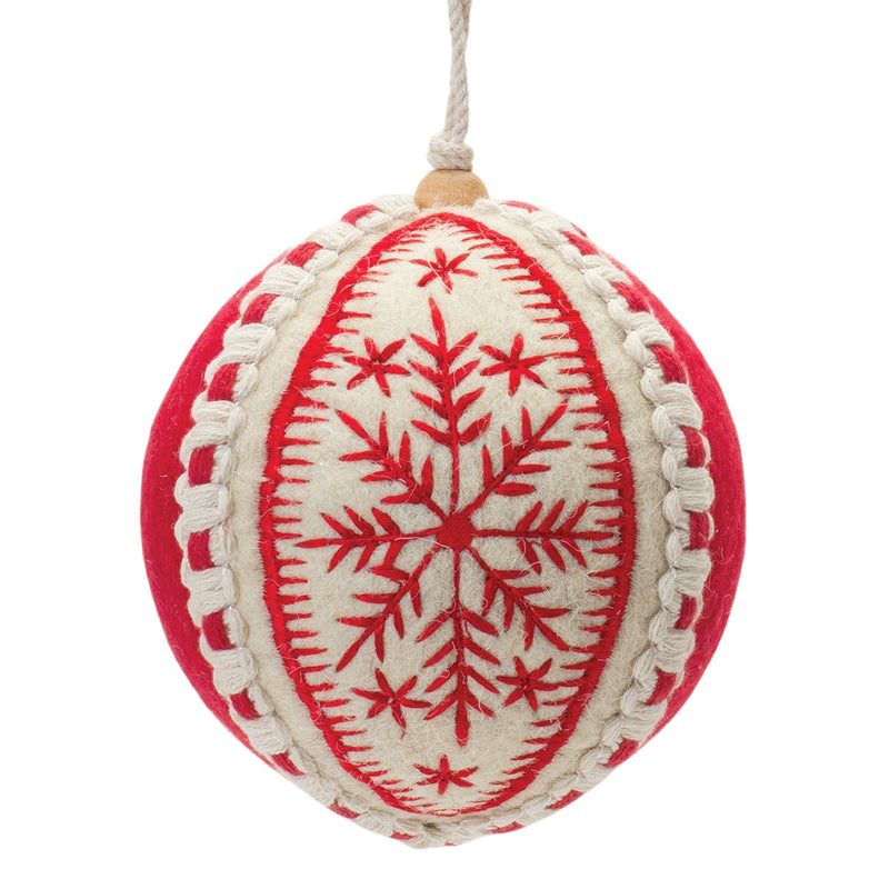 Embroidered Wool Ball Ornament Set of 4