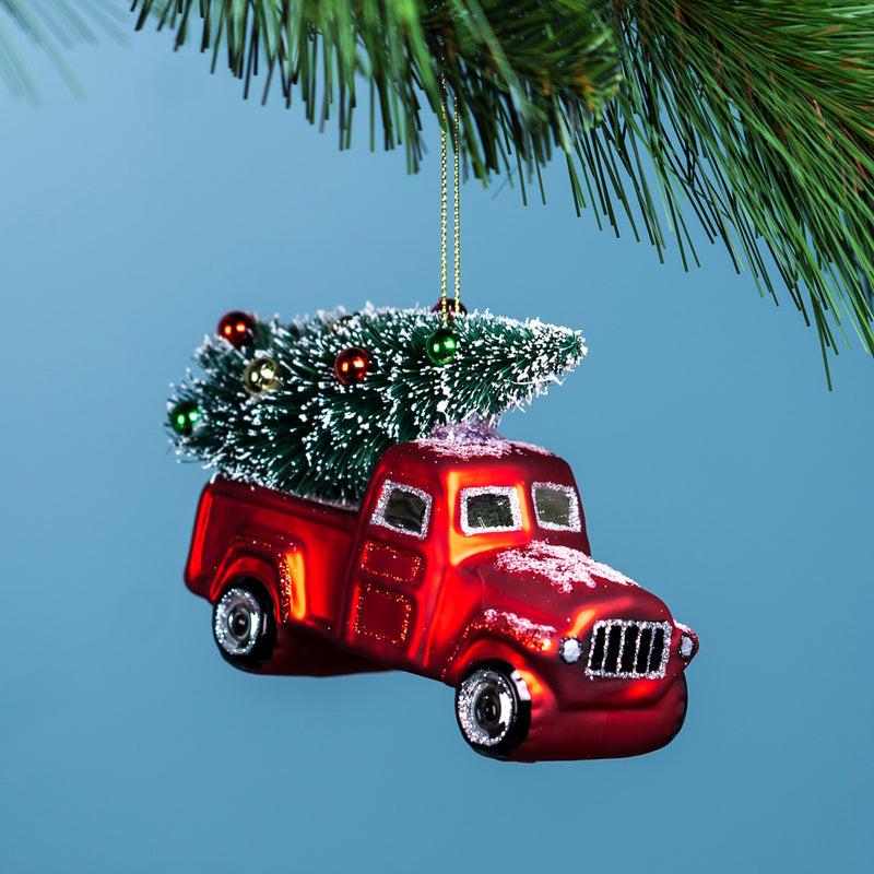 Glittered Glass Pickup Truck Ornament Set of 6