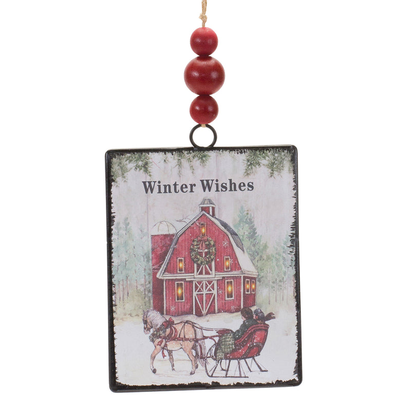 Glass Winter Wishes Barn Ornament Set of 12