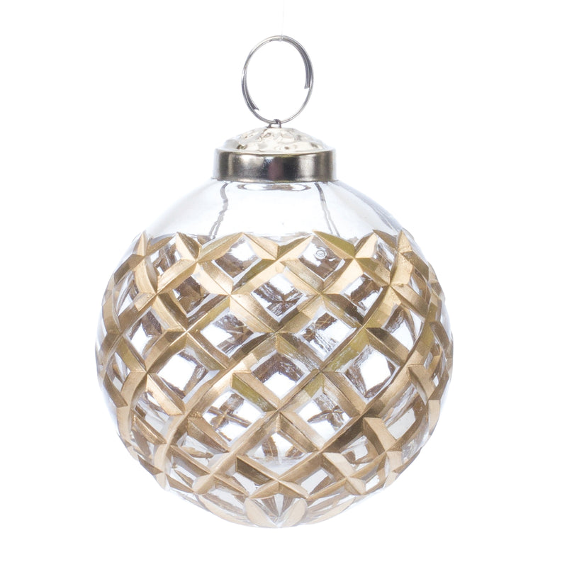 Harlequin Etched Glass Ball Ornament Set of 6