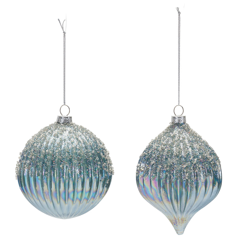 Beaded Irredescent Glass Ornament Set of 6