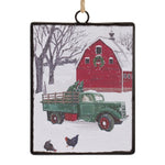 Glass Truck and Barn Ornament Set of 12