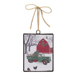 Glass Truck and Barn Ornament Set of 12