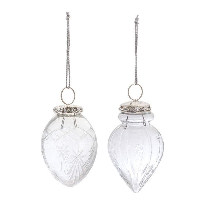 Etched Glass Teardrop Ornament Set of 6