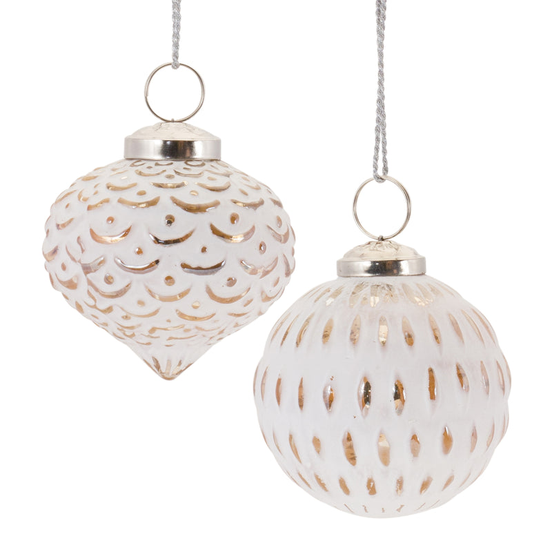 White Washed Glass Ornament Set of 6