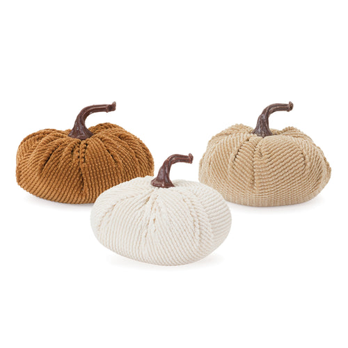 Plush Corduroy Pumpkin Sculpture Set of 3