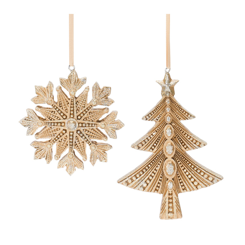 Glittered Pine Tree and Snowflake Ornament Set of 12