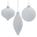 Glitter Ribbed Glass Ornament Set of 12