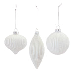 Glitter Ribbed Glass Ornament Set of 12