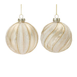 Ribbed Glitter Glass Ball Ornament Set of 12