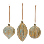 Distressed Ribbed Glass Ornament Set of 12