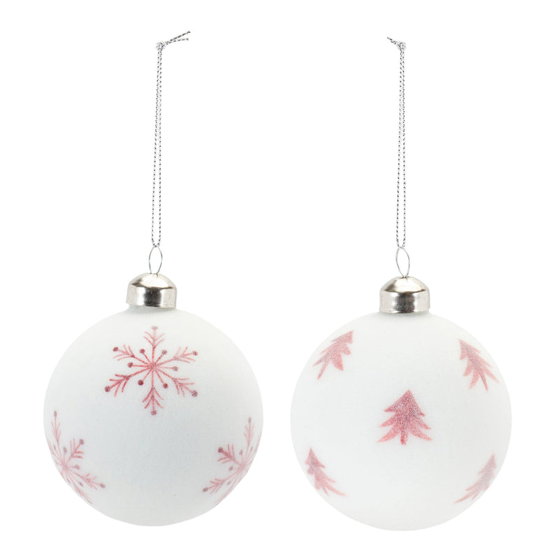 Frosted Snowflake and Tree Ball Ornament Set of 12