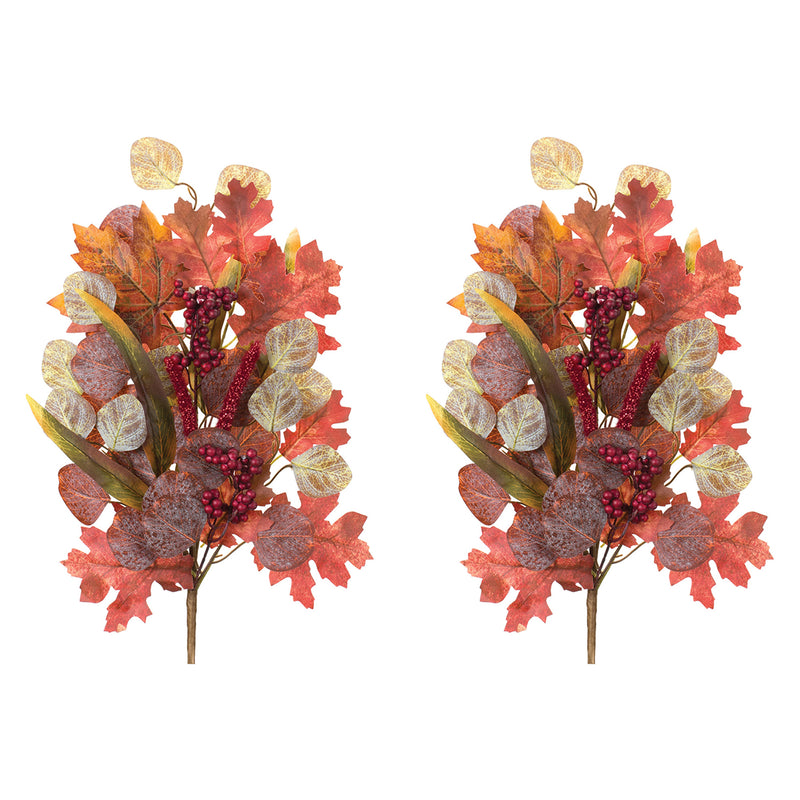 Mixed Fall Foliage Leaf Faux Plant Stem Set of 2