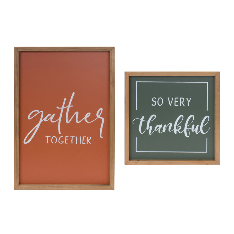 Gather and Thankful Sentiment Sign Set of 2