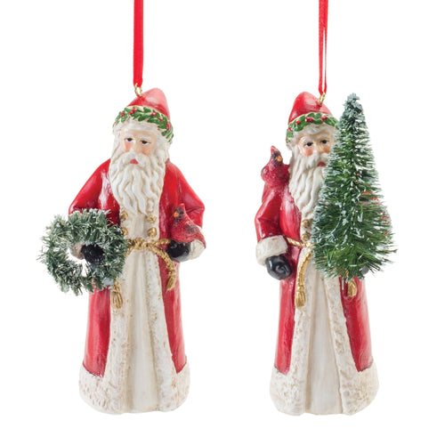 Santa with Cardinal Bird Ornament Set of 6