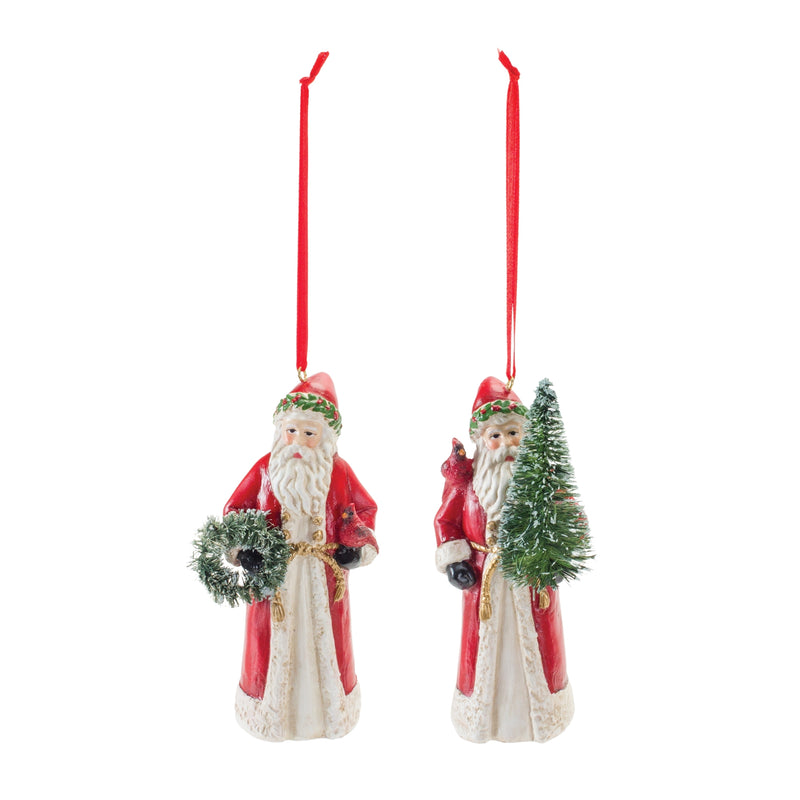 Santa with Cardinal Bird Ornament Set of 6