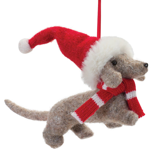 Dachshund with Santa Hat Ornament Set of 12