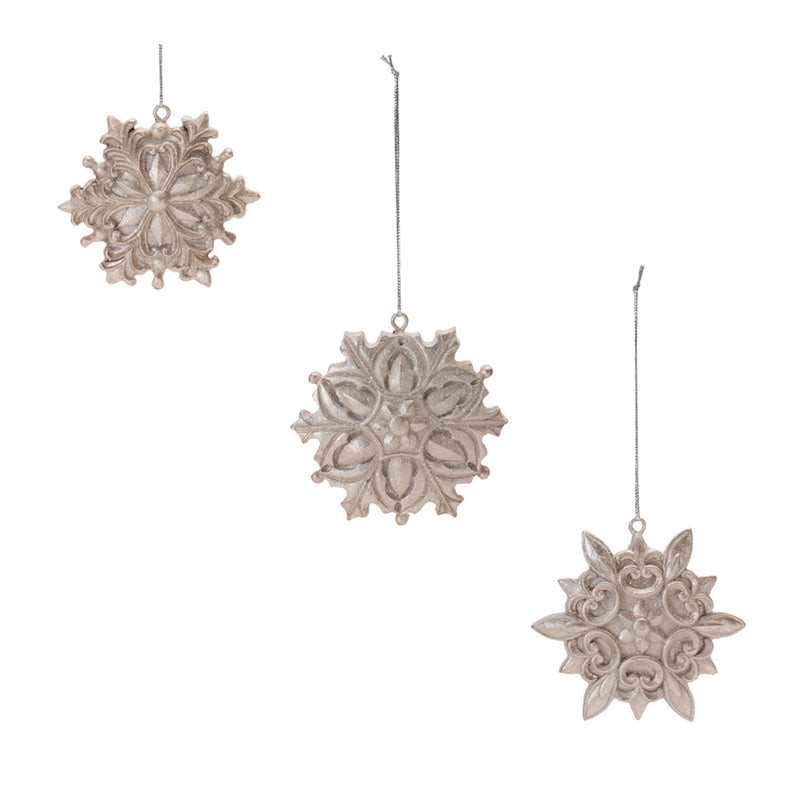 Ornate Champagne Snowflake Ornament Set of 12