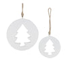 White Wood Pine Tree Cut-Out Ornament Set of 12