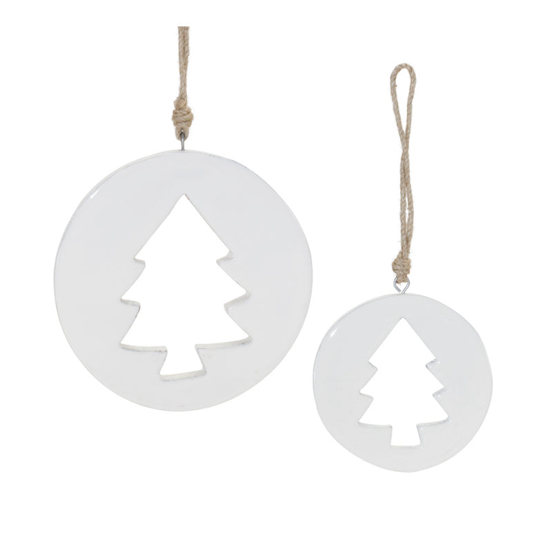 White Wood Pine Tree Cut-Out Ornament Set of 12