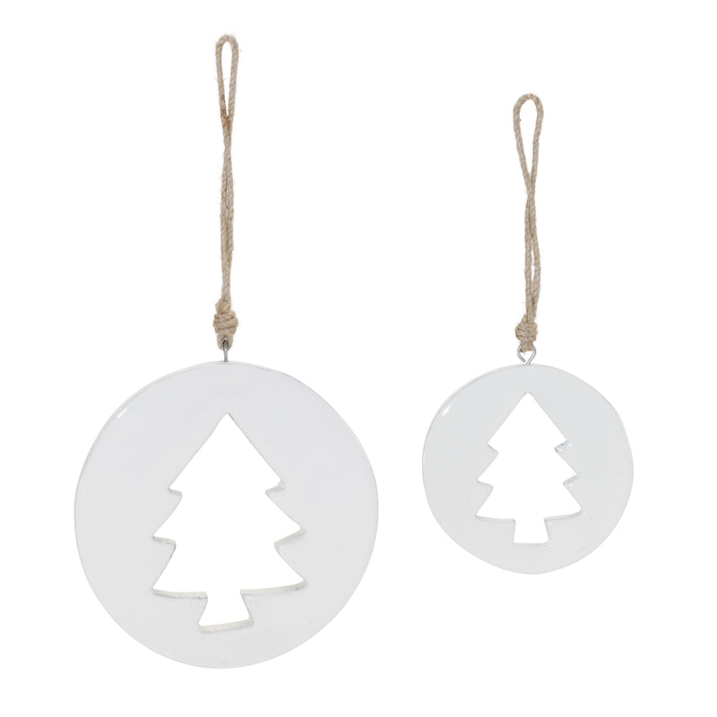 White Wood Pine Tree Cut-Out Ornament Set of 12