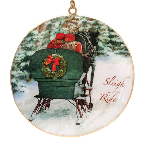 Couple Sleigh Ride Disc Ornament Set of 6