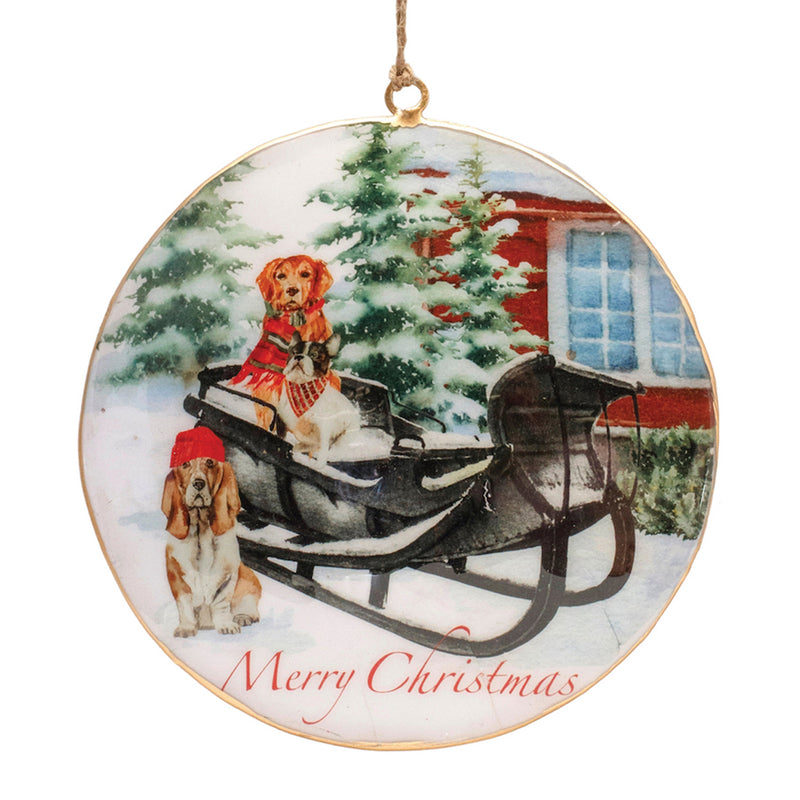 Dogs in Sleigh Disc Ornament Set of 6