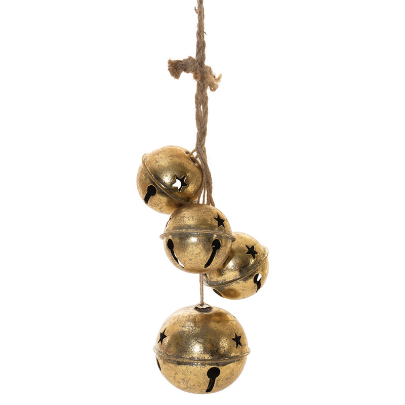 Distressed Sleigh Bell Cluster Ornament Set of 2