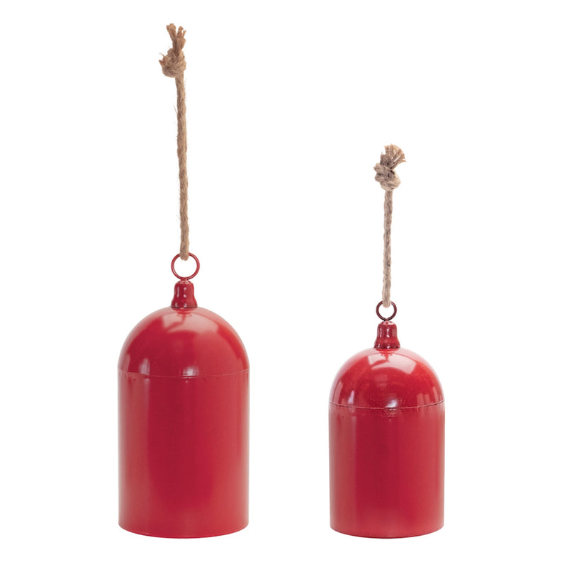 Red Metal Bell Ornament Set of 2