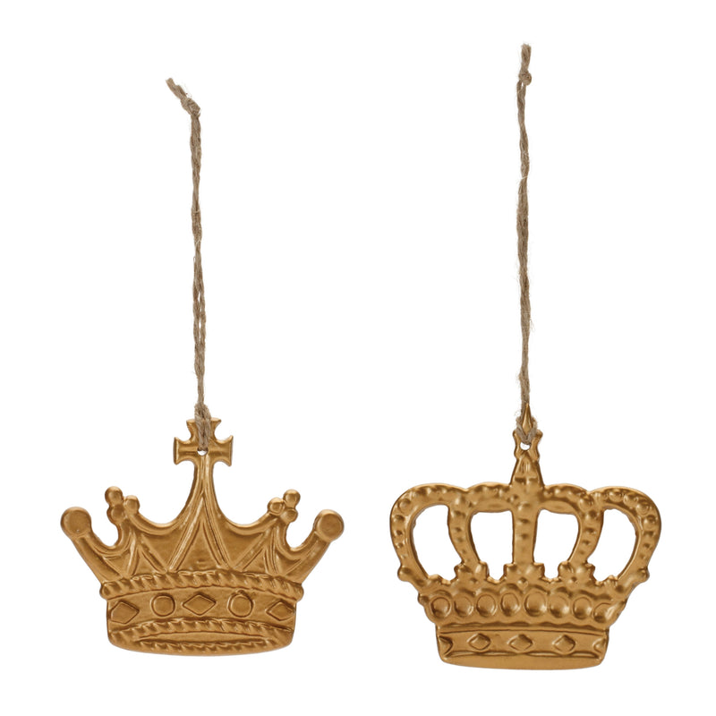 Gold Metal Crown Ornament Set of 12