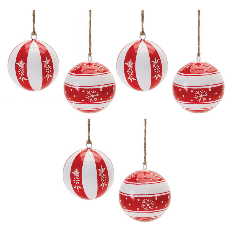 Red Metal Ball Ornament Set of 6