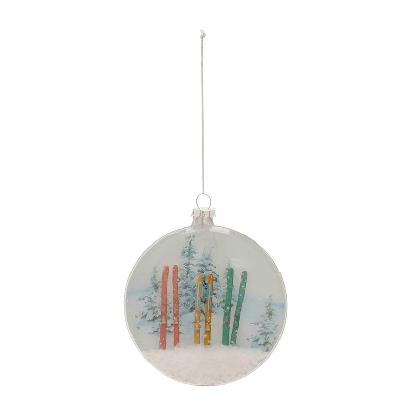 Glass Ski and Snow Disc Ornament Set of 6