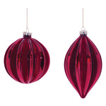 Burgandy Ribbed Glass Ornament Set of 6