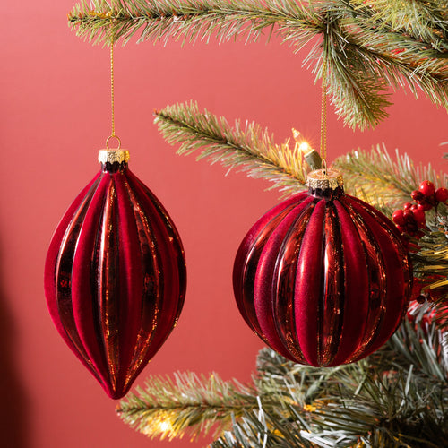 Burgandy Ribbed Glass Ornament Set of 6