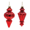 Red Ribbed Glass Finial Ornament Set of 6