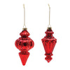 Red Ribbed Glass Finial Ornament Set of 6